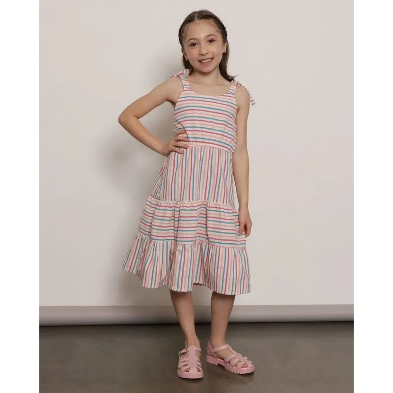 Vestido Infantil Três Marias Alcinha Lacinho Listrado Off White 6