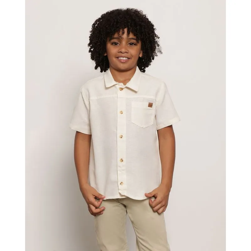 Camisa Infantil Rustica Botões Manga Curta Off White 4