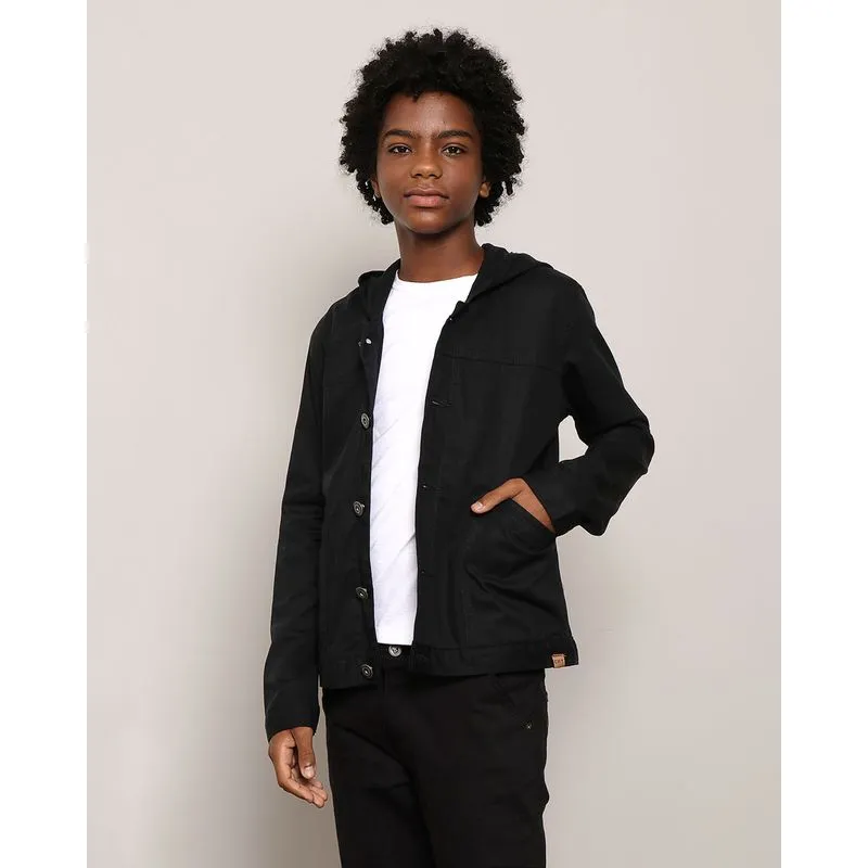 Jaqueta Jeans Juvenil Com Capuz Preta 16