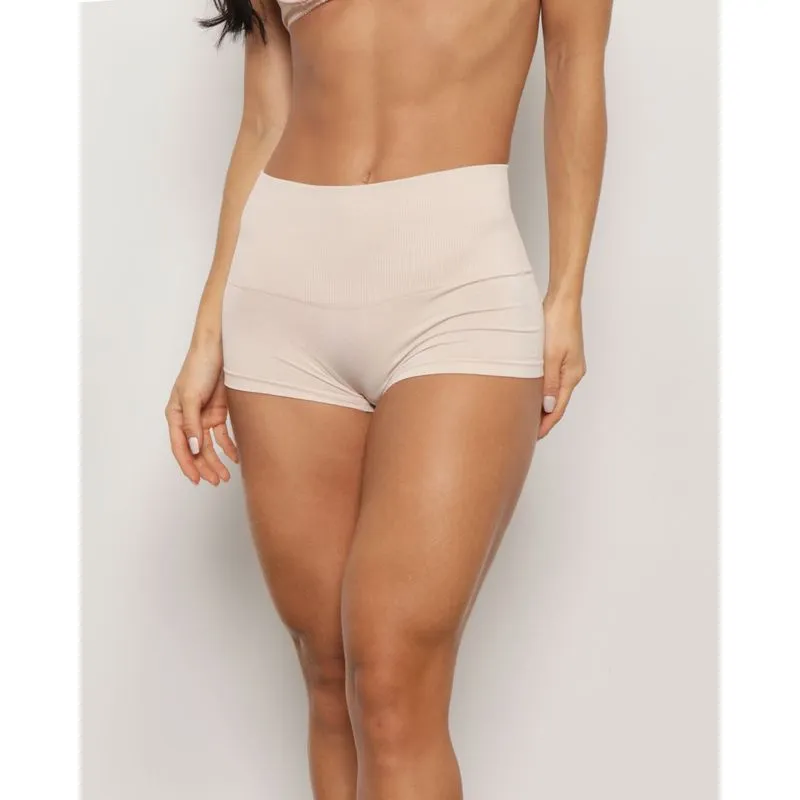 Calcinha Feminina DelRio Boy Short Sem Costura Cintura Alta Bege P