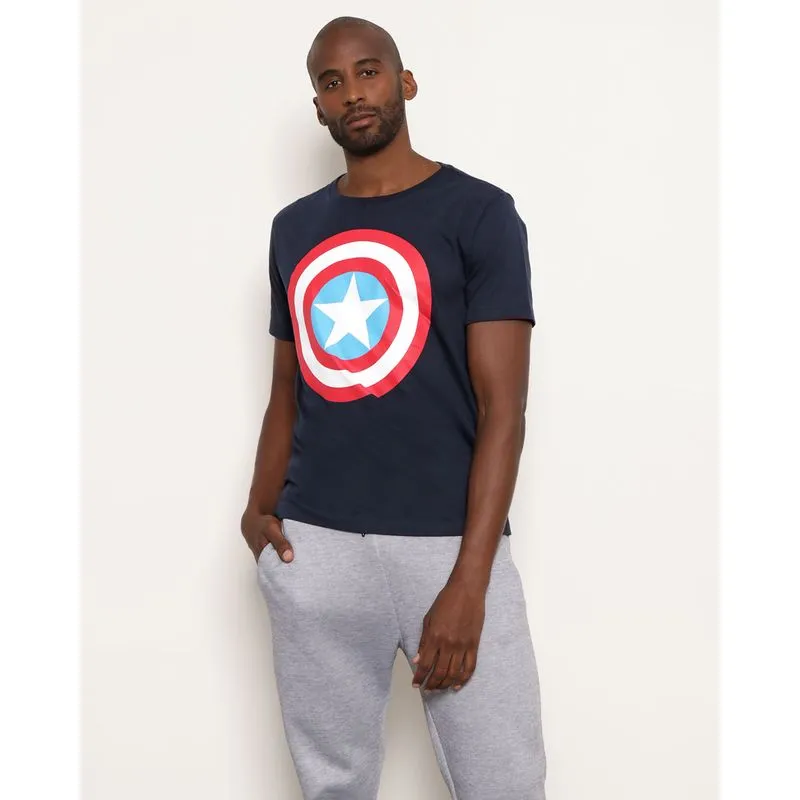 Camiseta Masculina Algodão Marvel Capitão América Marinho GG