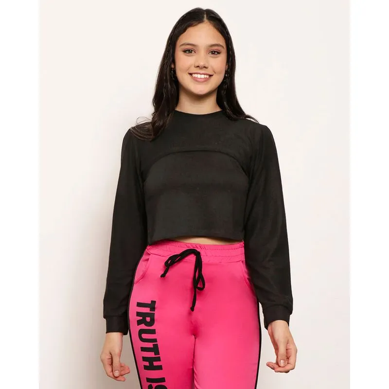 Blusa Juvenil Manga Longa Com Sobreposição Preta 12