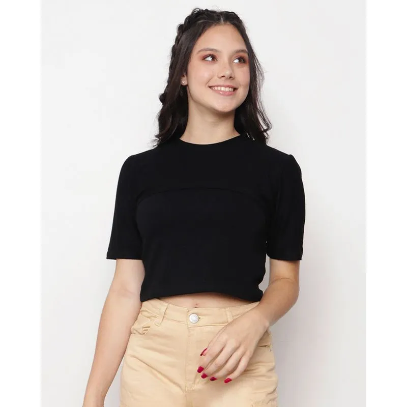 Blusa Juvenil Cropped com Sobreposição Preta 16