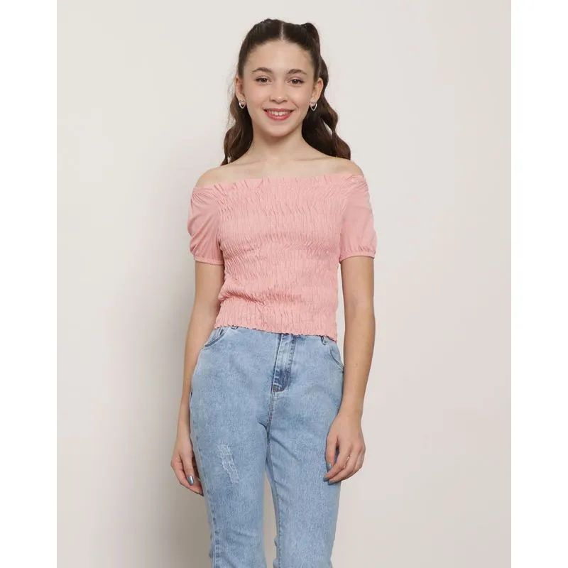 Blusa Juvenil Manga Curta Ciganinha Lastex Rosa 10