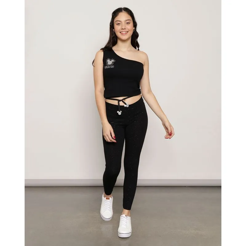 Calça Legging Juvenil Com Glitter Preta 12