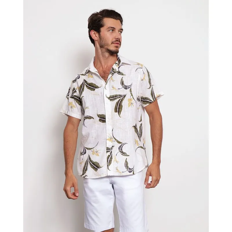 Camisa Masculina Manga Curta Com Botões Estampada Off White 5