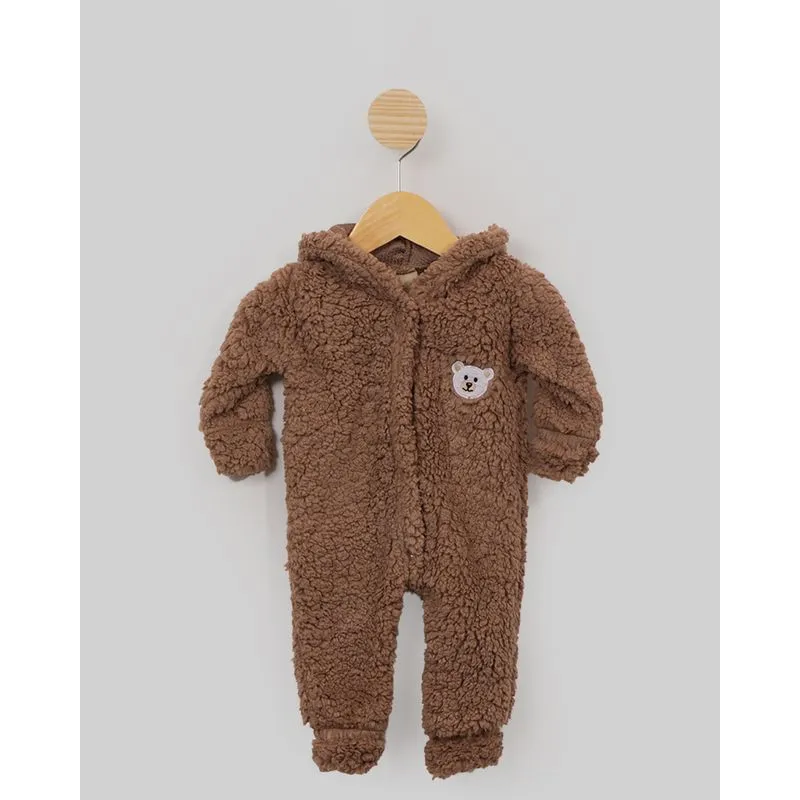 Macacão Bebê Sherpa Com Capuz Ursinho Marrom G