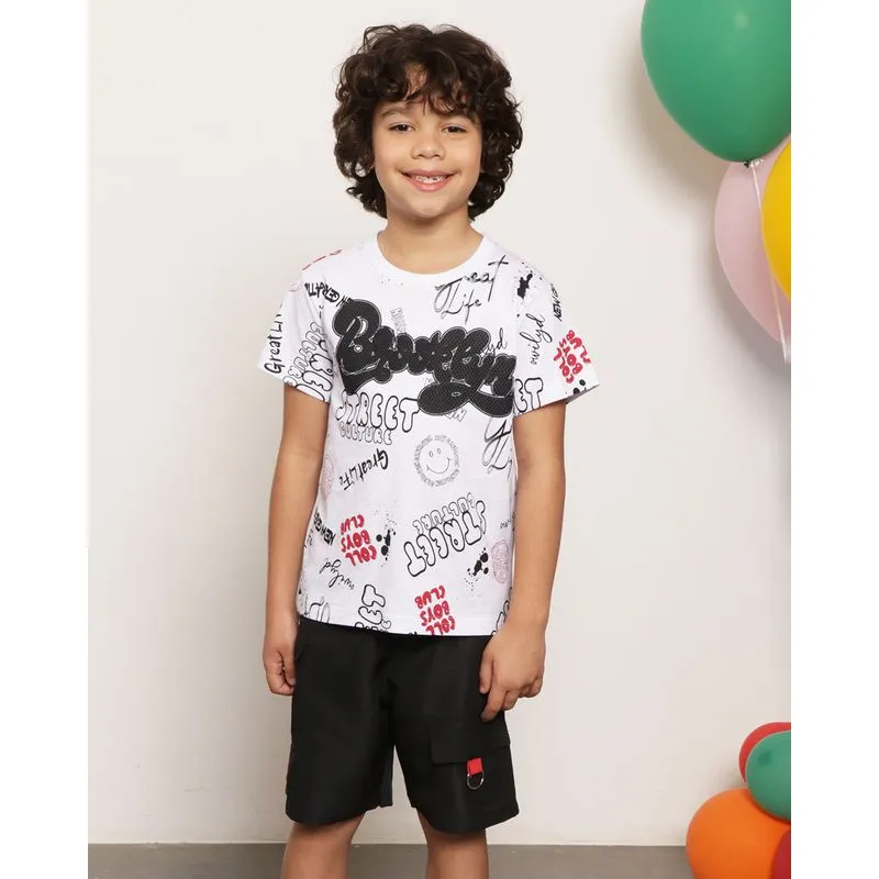 Camiseta Infantil Manga Curta Estampa Urbana Branca 8