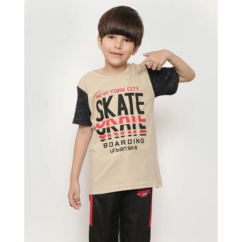 Camiseta Infantil Manga Curta Estampa Skate Bege 6