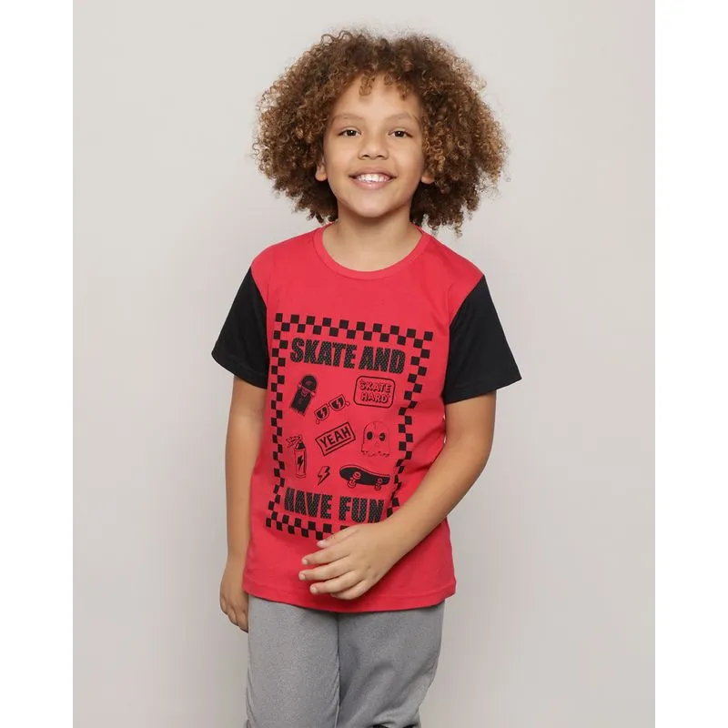 Camiseta Infantil Manga Curta Estampa Vermelha 8