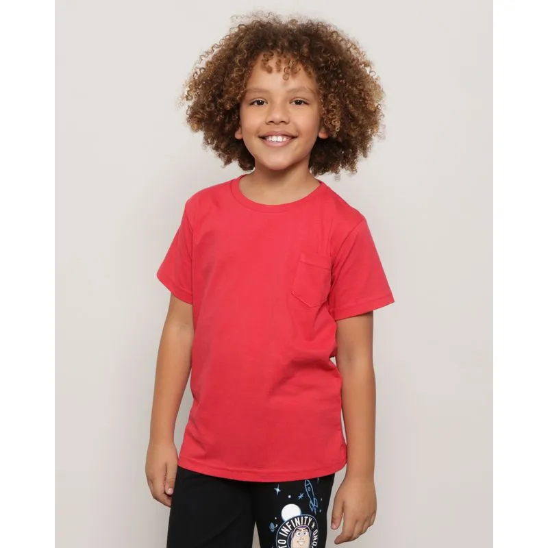 Camiseta Infantil Manga Curta Com Bolso Vermelha 6