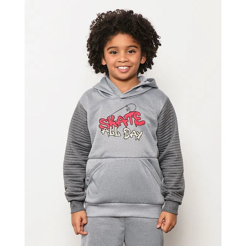 Blusão Infantil Helanca Bolso Canguru Com Estampa Skate Cinza 4