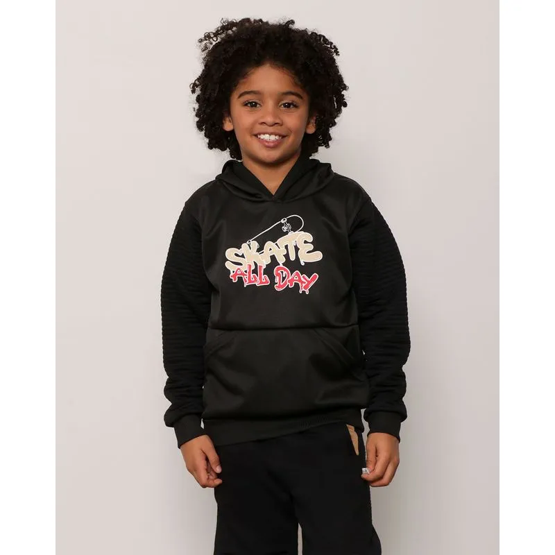 Blusão Infantil Helanca Bolso Canguru Com Estampa Skate Preto 6