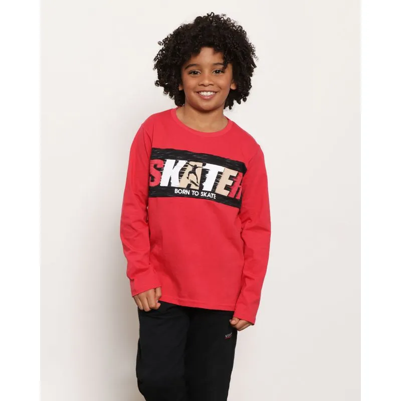 Camiseta Infantil Manga Curta Estampa Skater Vermelho 6