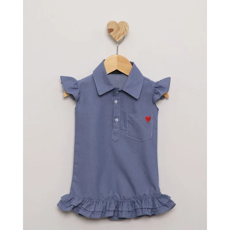 Vestido Jeans Bebê Coração Babados Azul M