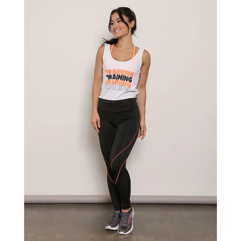 Calça Feminina Legging Fitness Fitter Costura Laranja e Preta P