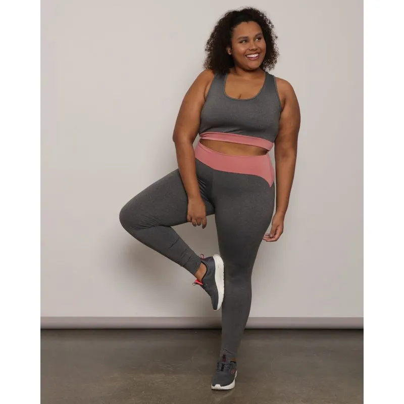 Calça Plus Size Feminina Legging Fitness Bicolor Cinza G2