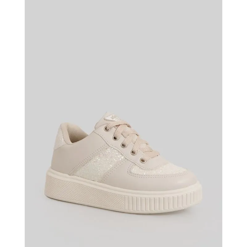 Tênis Infantil Flatform Com Glitter Off White 32