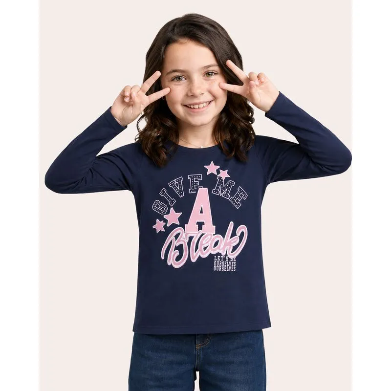 Blusa Infantil Bordado Strass Marinho 10