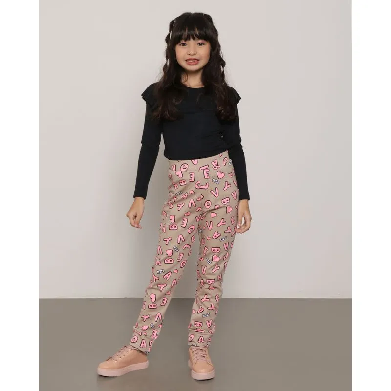 Calça Moletom Infantil Estampada Bege 8