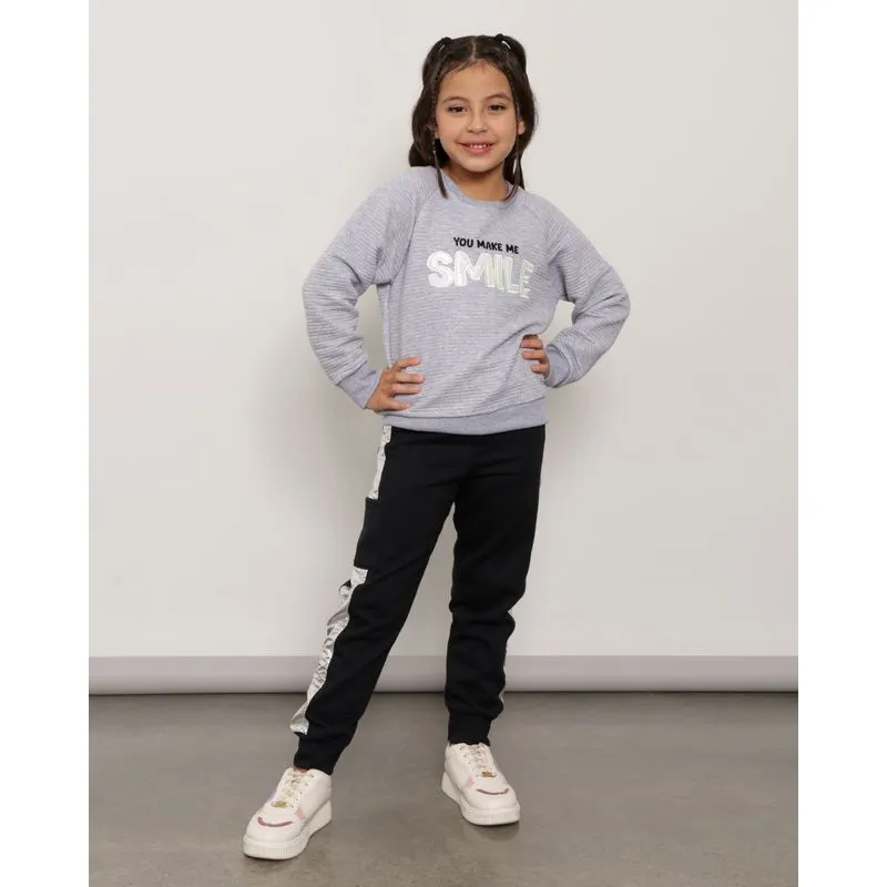 Calça Moletom Infantil Jogger Cirrê Metalizada Preta 8