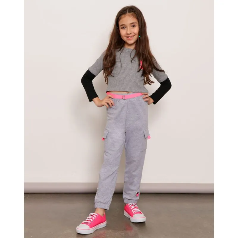 Calça Moletom Infantil Bolso Cargo Cinza 8