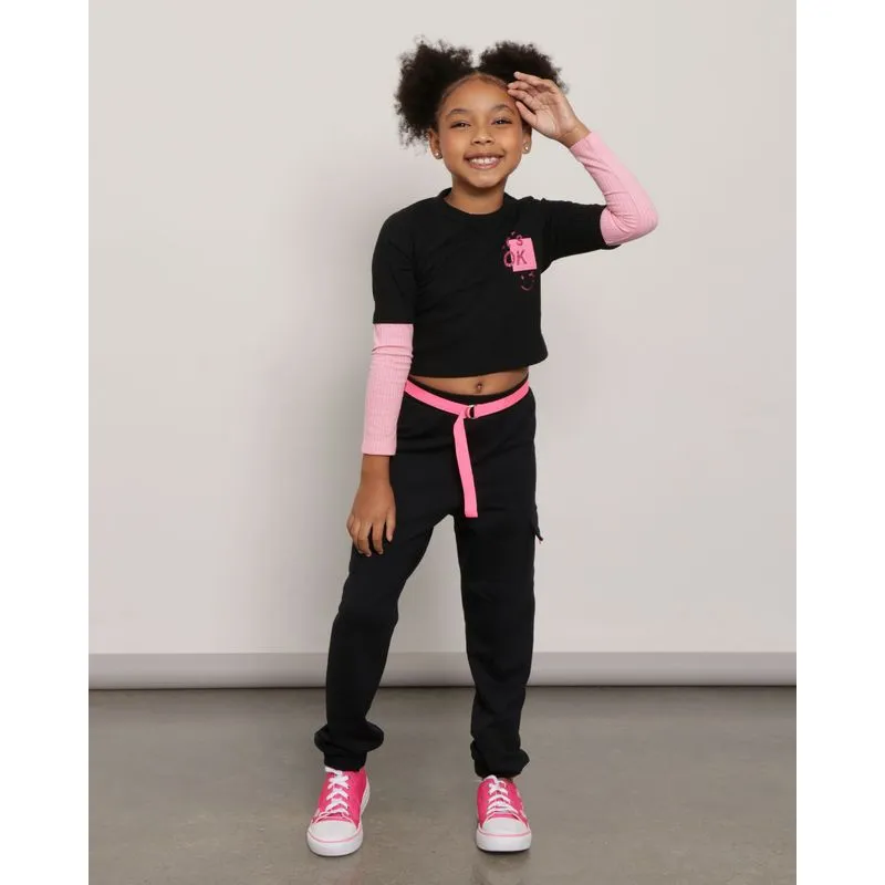 Calça Moletom Infantil Bolso Cargo Preta 8