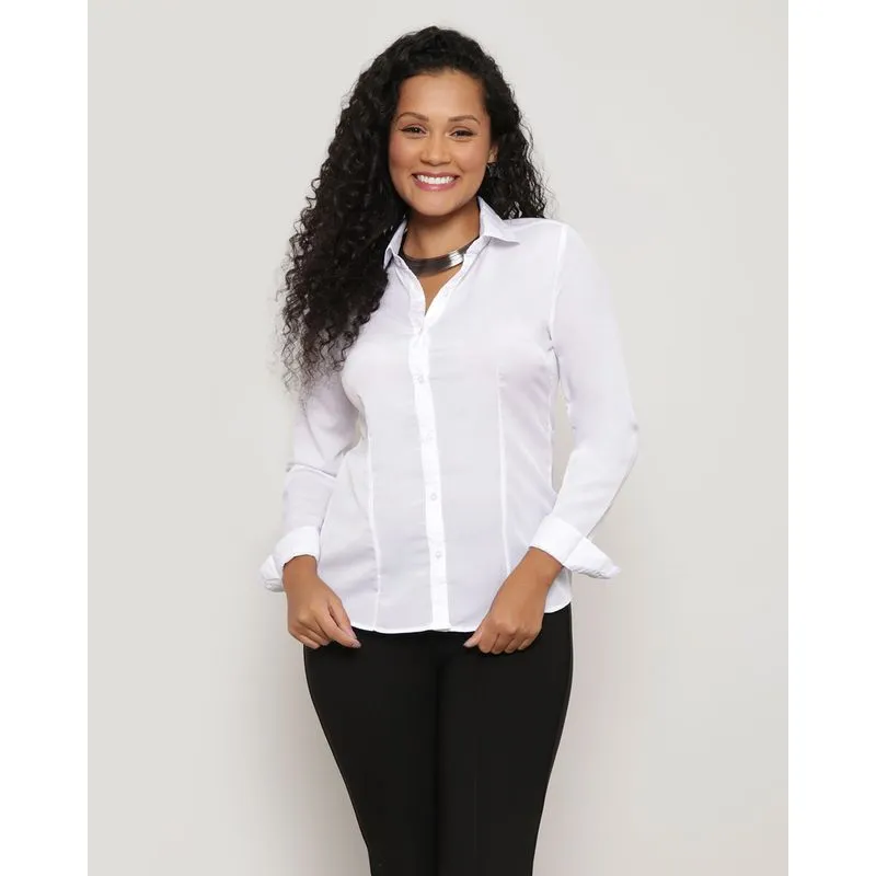 Camisa Feminina Crepe Manga Longa Branca G