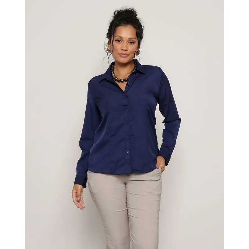 Camisa Feminina Crepe Manga Longa Marinho G