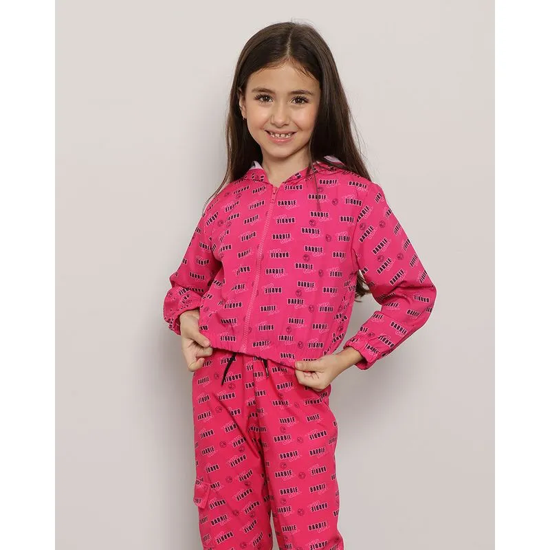 Jaqueta Infantil Corta Vento Estampada Barbie Rosa 4