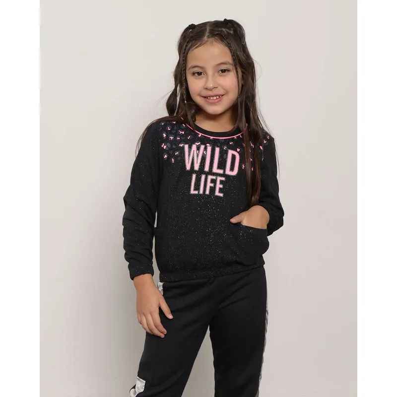 Blusão Moletom Infantil Estampa Animal Print Preto 4