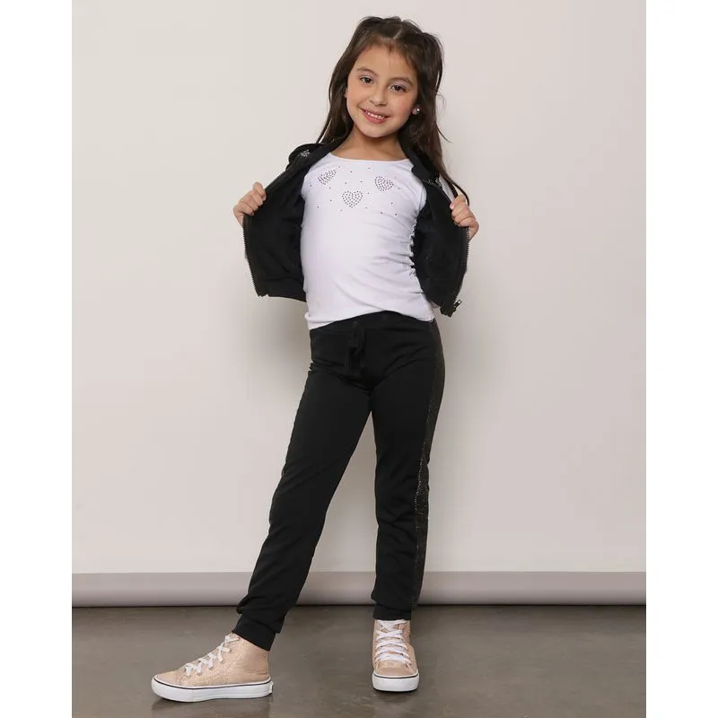 Calça Infantil Jogger Recorte Lurex Preta 8