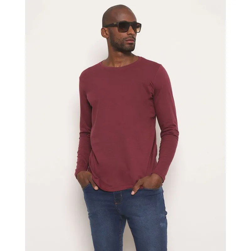Camiseta Masculina Básica Manga Longa Vinho G
