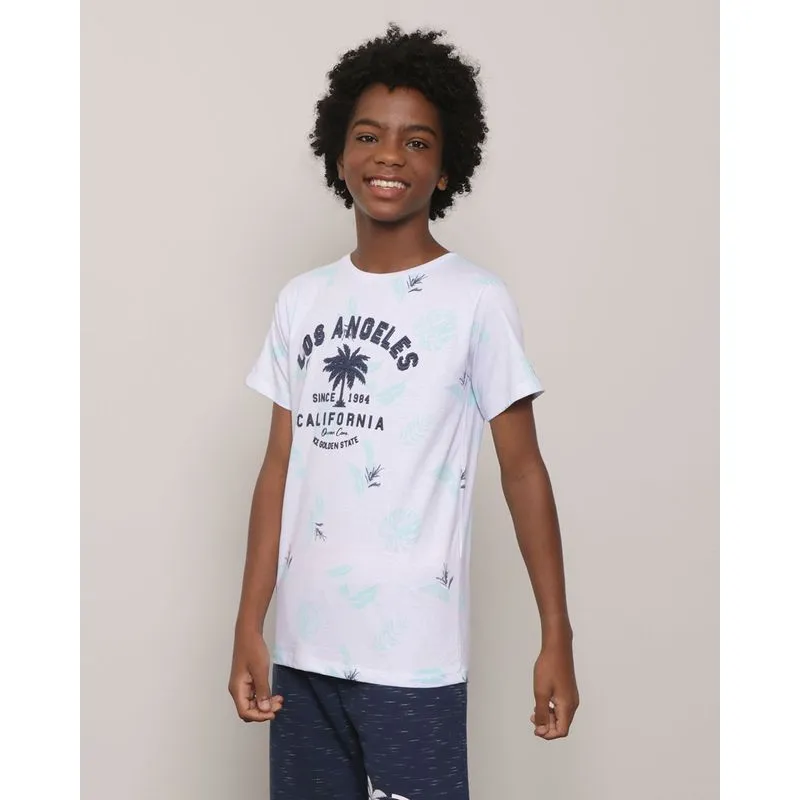 Camiseta Juvenil Estampa Tropical Manga Curta Branca 14