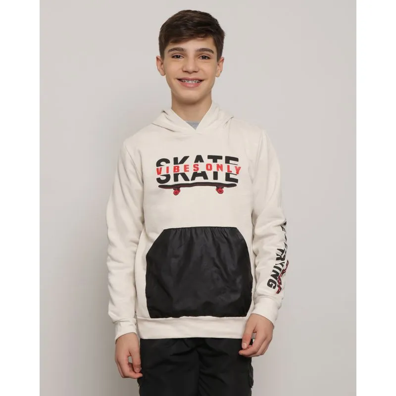 Blusão Moletom Juvenil Com Estampa Skate Bege 16