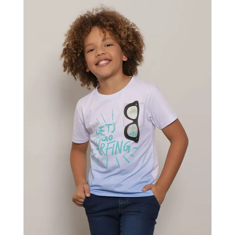 Camiseta Infantil Manga Curta Estampa Interativa Branca 6