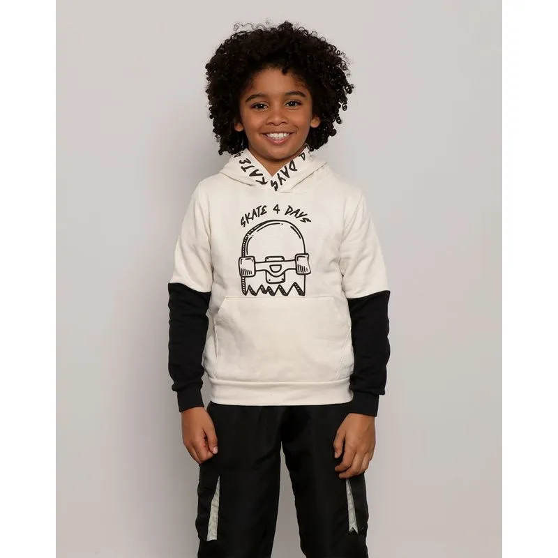 Blusão Infantil Moletom Skate Com Capuz Bege 8