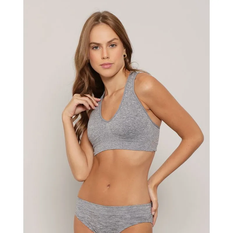 Sutiã Top Feminino Nadador Com Bojo Removível Zee Rucci Cinza GG