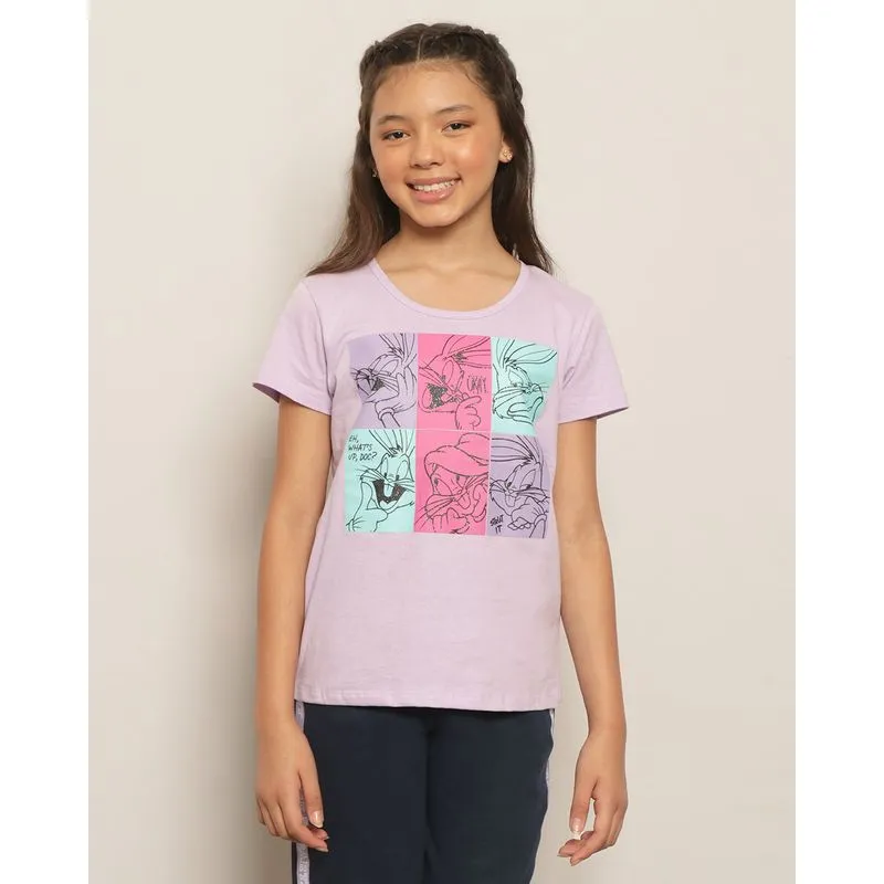 Camiseta Juvenil Looney Tunes Pernalonga Manga Curta Lilás 10
