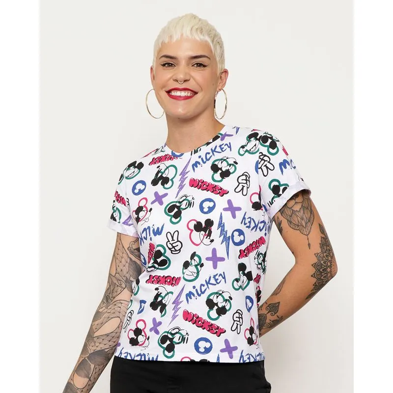 Camiseta Feminina Disney Mickey Manga Curta Branca M