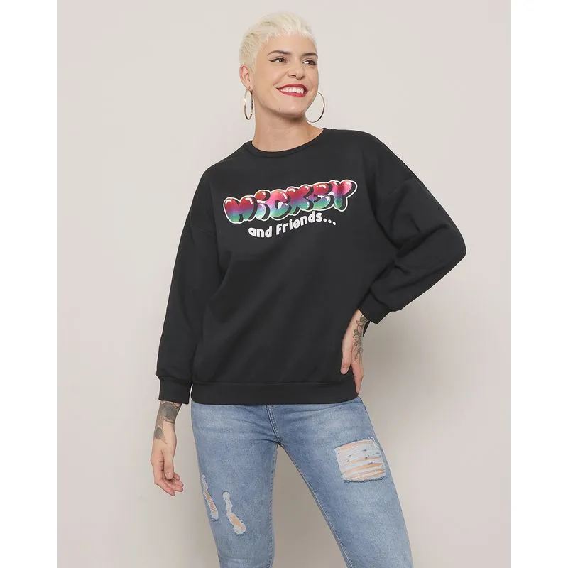 Blusão Moletom Feminino Estampa Mickey Disney Preto G