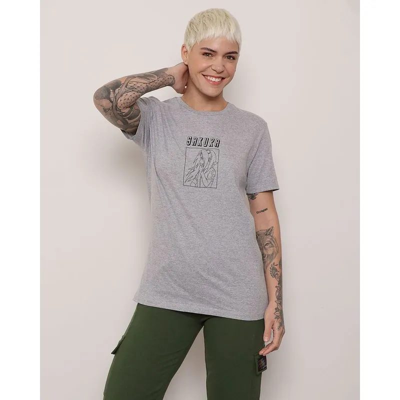 Camiseta Feminina Oversized Sakura Cinza G