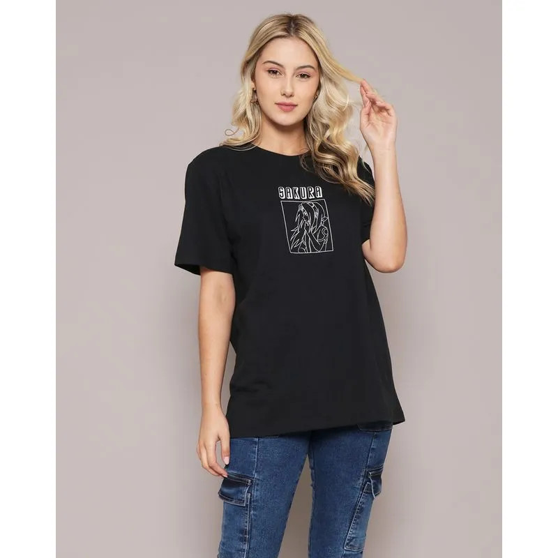 Camiseta Feminina Over Size Sakura Preta G