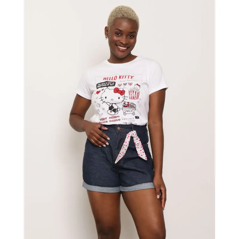 Camiseta Feminina Manga Curta Estampa Hello Kitty Branca M