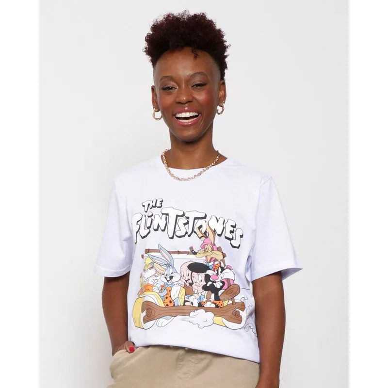Camiseta Feminina Oversized Flintstones Warner Branca P