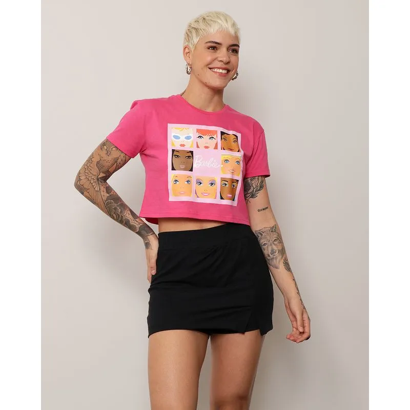 Blusa Feminina Cropped Estampa Barbie Rosa P