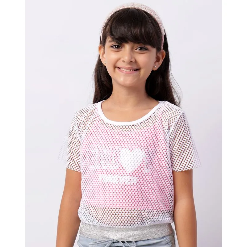 Regata Infantil Cropped Com Sobreposição Telada Rosa 4
