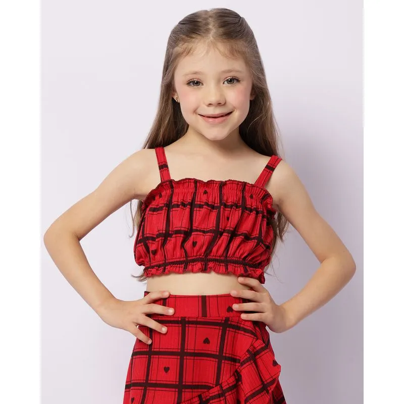 Blusa Infantil Regata Cropped De Alcinha Xadrez Vermelha 4
