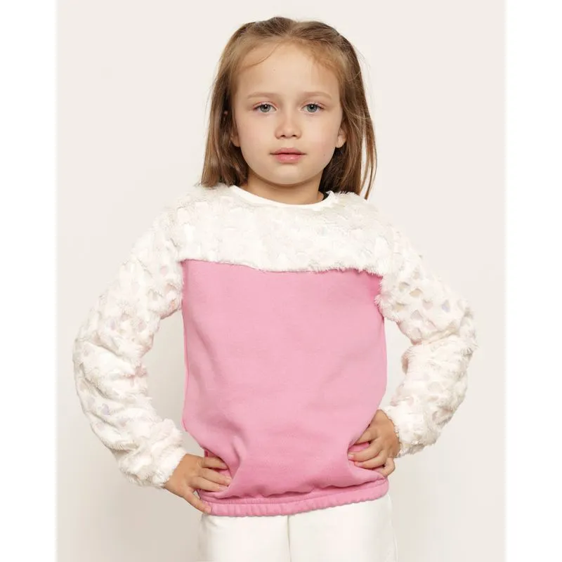 Blusão Moletom Infantil Pelinho Com Aplique Holográfico Rosa 6