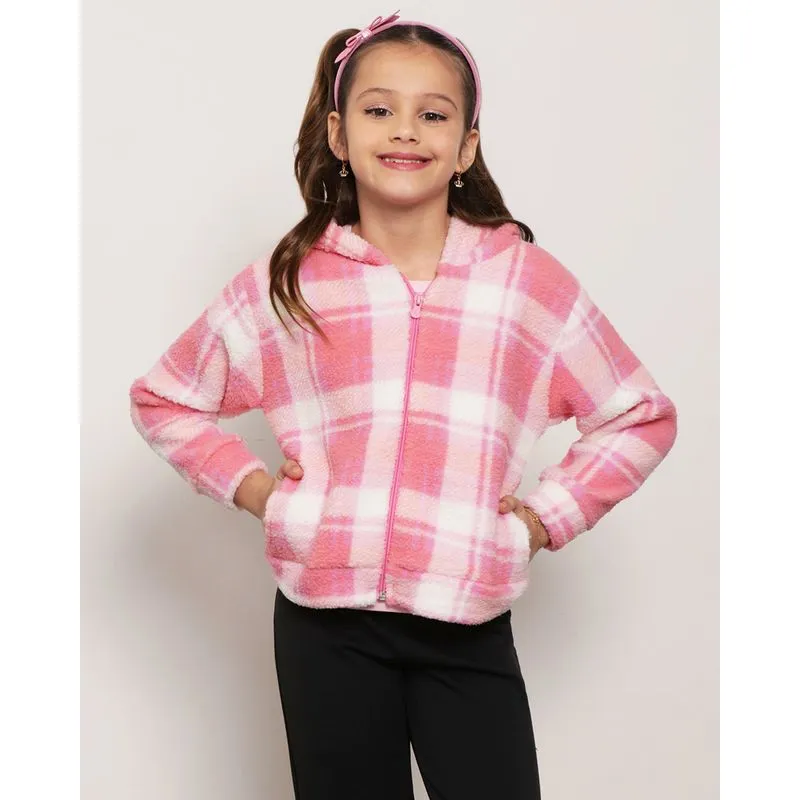 Jaqueta Infantil Sherpa Xadrez Rosa 6